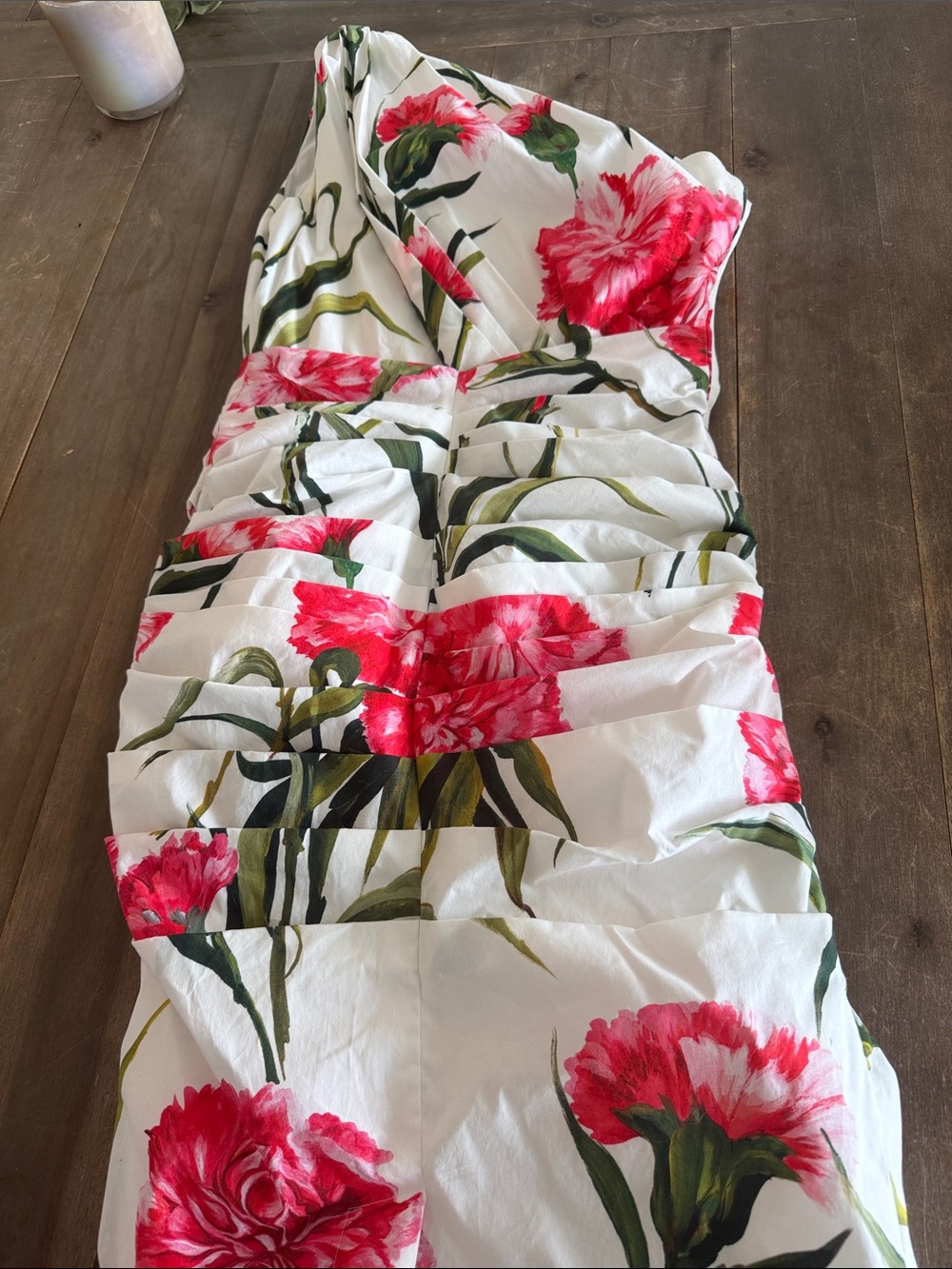 Dolce & Gabbana White One-Shoulder Dress with Pink Floral Print - Picture 5 of 5